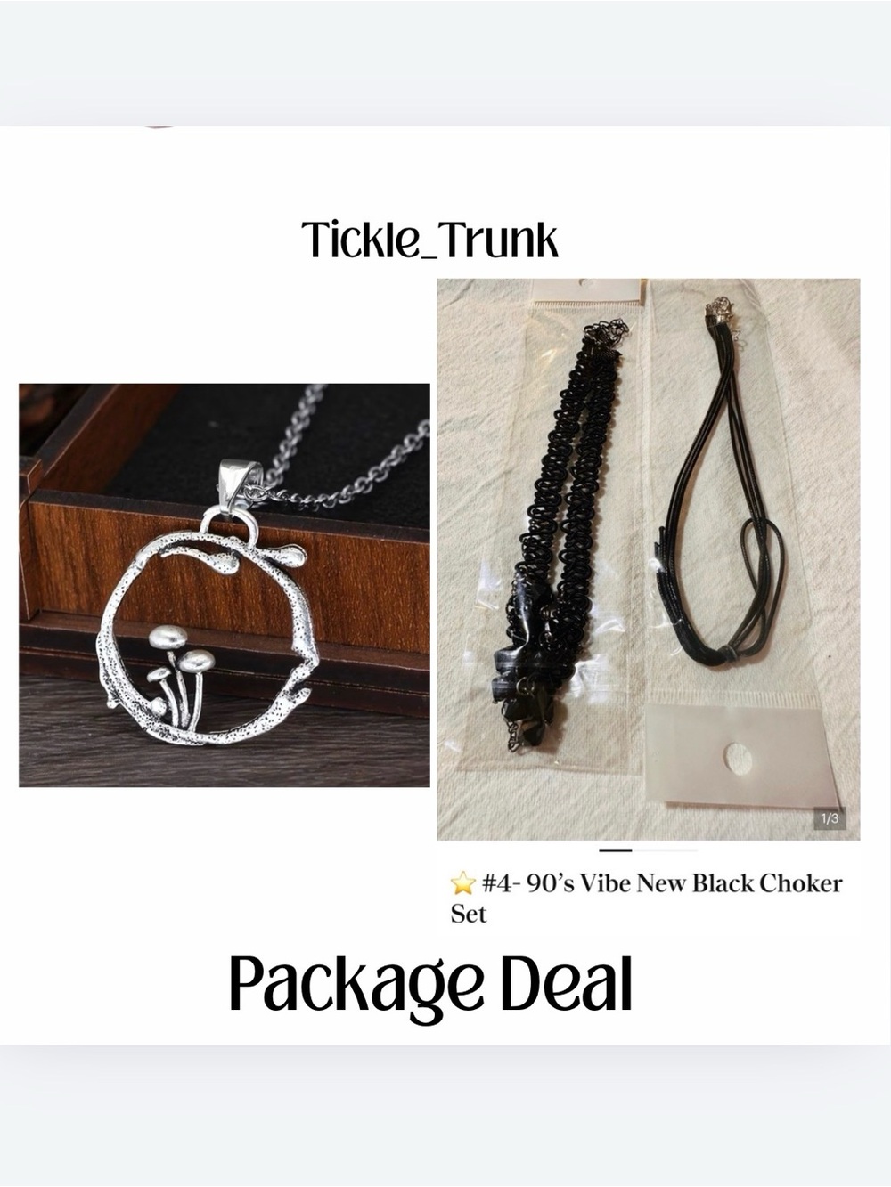 ⭐️ #4- 90’s Vibe New Black Choker Set & mushroom necklace